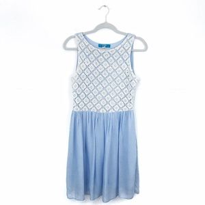 Francesca’s Buttons Fit and Flare Lace Blue Dress